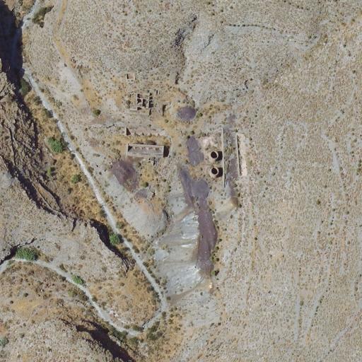 Vista aérea de Mina Carmencita, lugar abandonado en Olula de Castro (Almería)